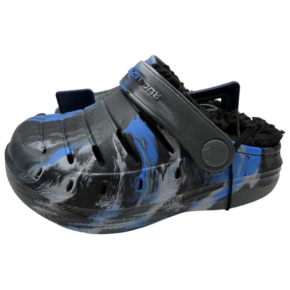 Rugged Shark Kids Lined Clogs Black Blue Camo Slip On Shoes Youth Size 7 NWOB